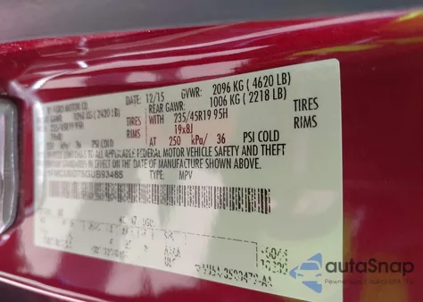 2016 Ford Escape Se из США, поврежденный, VIN 1FMCU0G75GUB93488